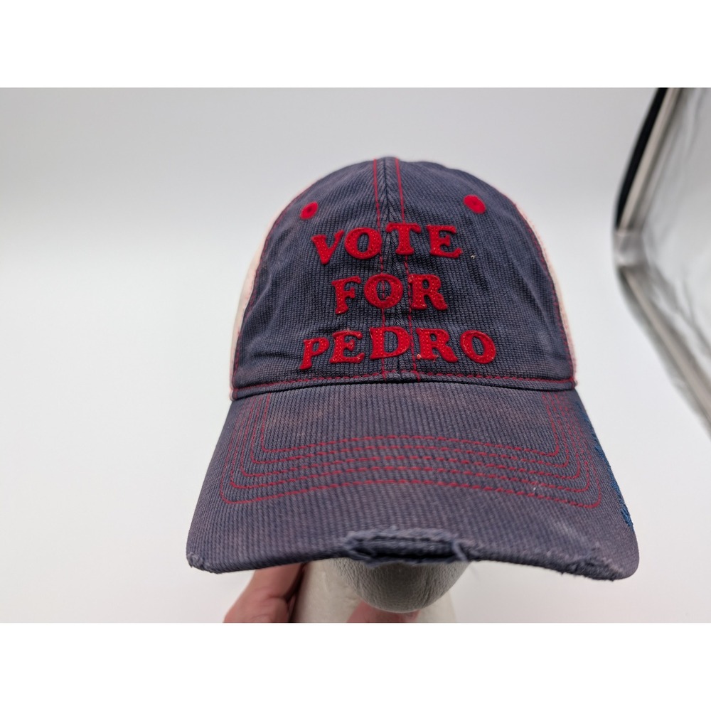 Napoleon Dynamite Vote For Pedro Hat Distressed Movie Promo Blue White Red Cap